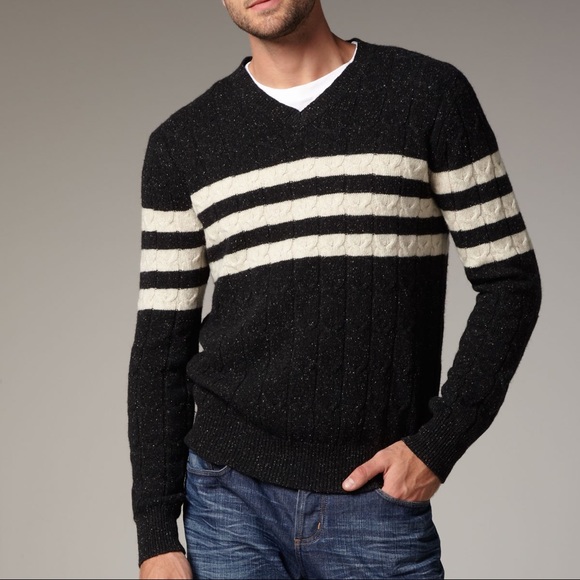 Vince Cable Knit Striped V Neck Wool Sweater